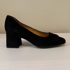 Black Suede Block Heel Pumps